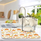 Fall Fox Dish Drying Mat for Kitchen Countertop 16x18 Autumn Chestnuts Pumpkin - Image 5