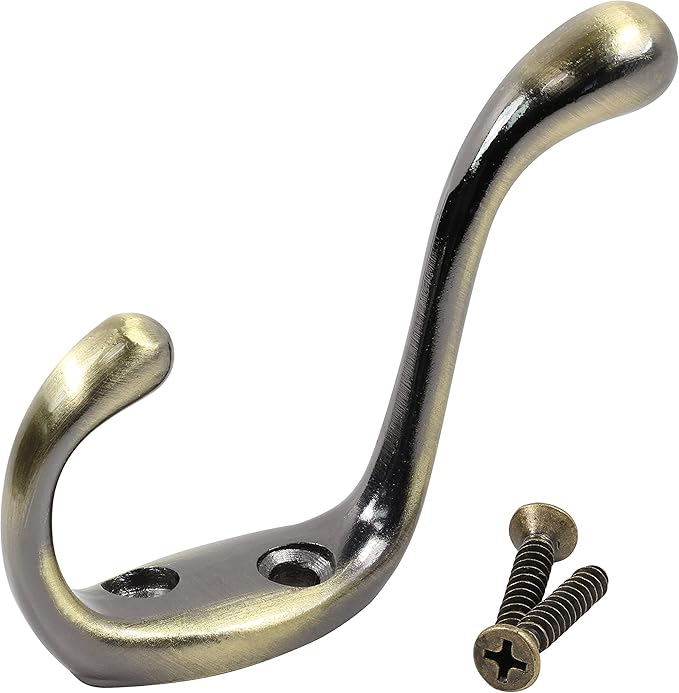 Rok Hardware Heavy Duty Dual Coat Hook, Antique Brass, 10 Pack ROKCH101AB by Rok