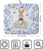 Vintage Microfiber Dish Drying Mat Blue Easter Floral Kitchen Drying Mats - Image 2