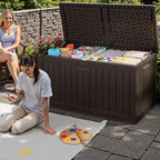 JUMMICO 250 Gallon Outdoor Resin Deck Box with Divider, Waterproof Storage Box with Lockable Lid&Side Handles for Garden Tools, Pools Supplies (Brown) - Image 6
