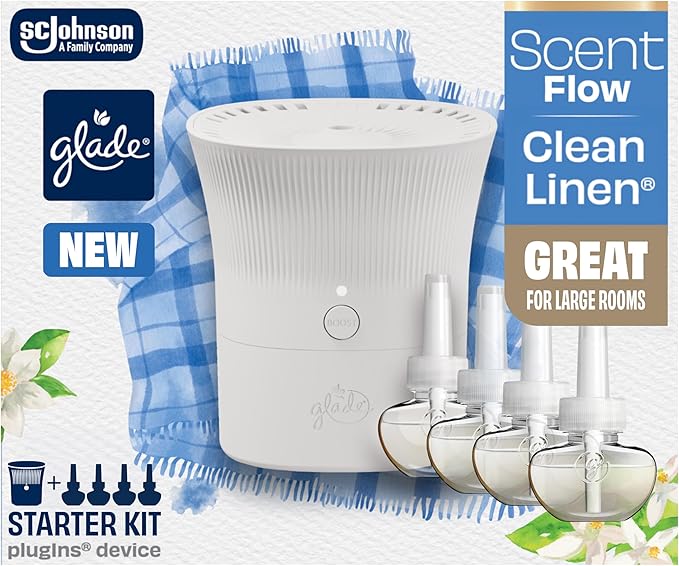 Glade Scent Flow PlugIns Air Freshener, Clean Linen, 1 Device + 4 Refills by Glade
