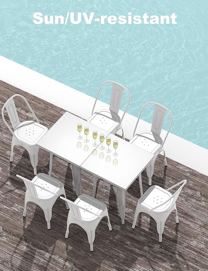 Nazhura Metal Dining Chair Farmhouse Tolix Style for Kitchen Dining Room Café Restaurant Bistro Patio, 18 Inch, Stackable, Waterproof Indoor/Outdoor (Sets of 4) (White) - Image 6