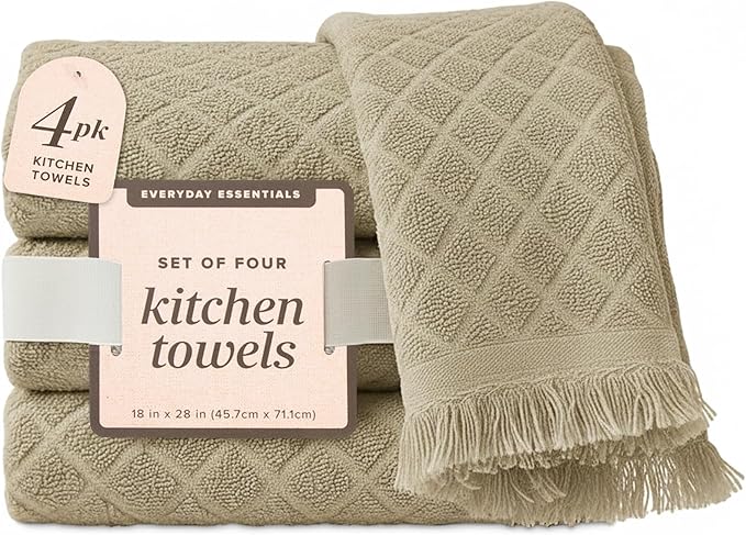 MosJos Kitchen Towels, Sage Taupe Diamond Pattern Drying Towels 18 x 28 Super by MosJos