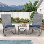 Rocking Chair Outdoor 3 Pieces High-Backed Patio Rocking Chairs Bistro Table and Chairs Set of 2, Navy Blue - Image 3