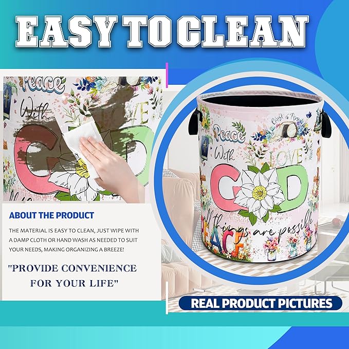 Christian Peace Laundry Basket God Bible Verse Oxford Cloth Laundry Hamper - Image 8