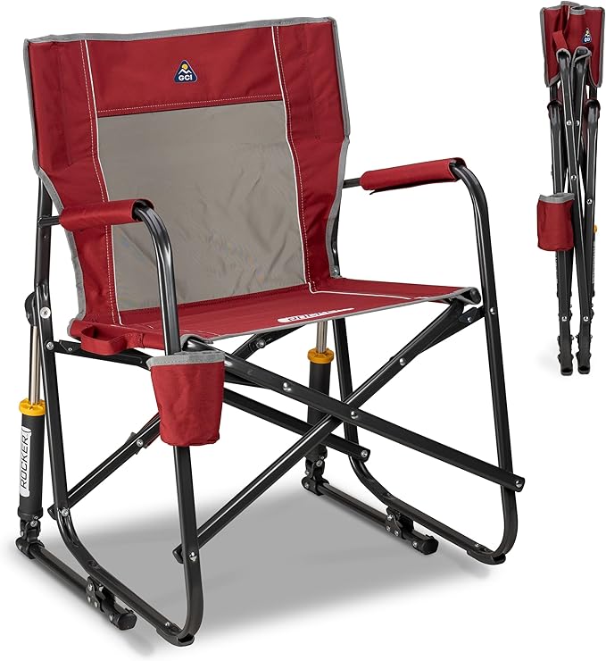 GCI Outdoor Freestyle Rocker Camping Chair | Portable Folding Rocking Chair with Solid, Durable Armrests, Drink Holder & Comfortable Backrest — Cinnamon by GCIOUTDOOR
