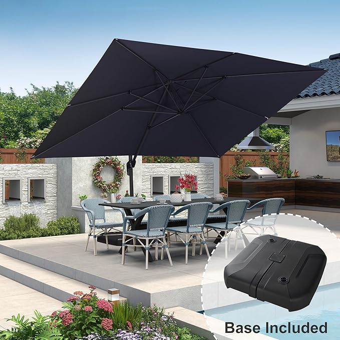 PURPLE LEAF 10' X 13' Square Cantilever Umbrella Patio Umbrella with Base Outdoor Umbrella Aluminum Offset with 360-degree Rotation for Garden Deck Pool Patio Black - Image 2