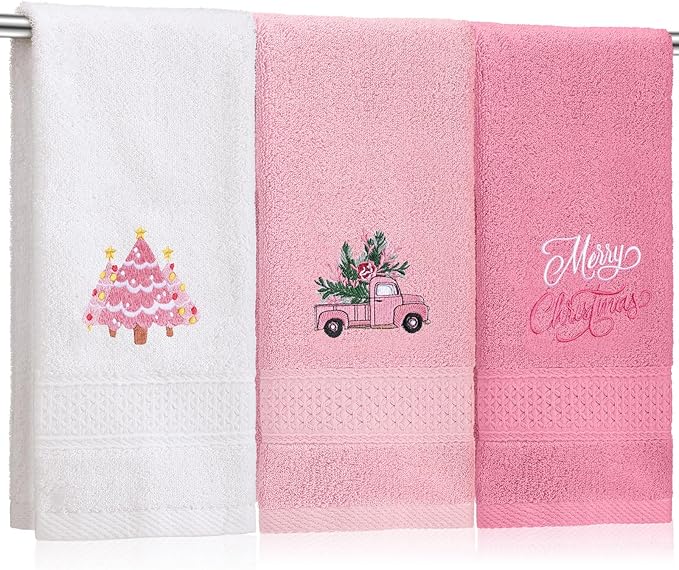 3 Pcs Pink Christmas Hand Towels by SmoothNovelty
