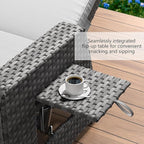 WACASA Outdoor Recliner Chair with Independent Dual-Control – 150° Lay-Flat Wicker Patio Armchair with Air Pump, Flip-Up Side Table, Extended Footrest & 5" Thick Fade-Resistant Olefin Cushions - Image 7