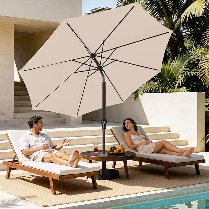 MEWAY 9ft Patio Umbrella Outdoor Table Umbrellas with Push Button Tilt and Crank, Market Umbrella 8 Sturdy Ribs for Deck, Garden, Pool and Backyard, Beige - Image 3