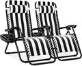 Best Choice Products Set of 2 Adjustable Steel Mesh Zero Gravity Lounge Chair Recliners w/Pillows and Cup Holder Trays - Black Striped by BestChoiceProducts