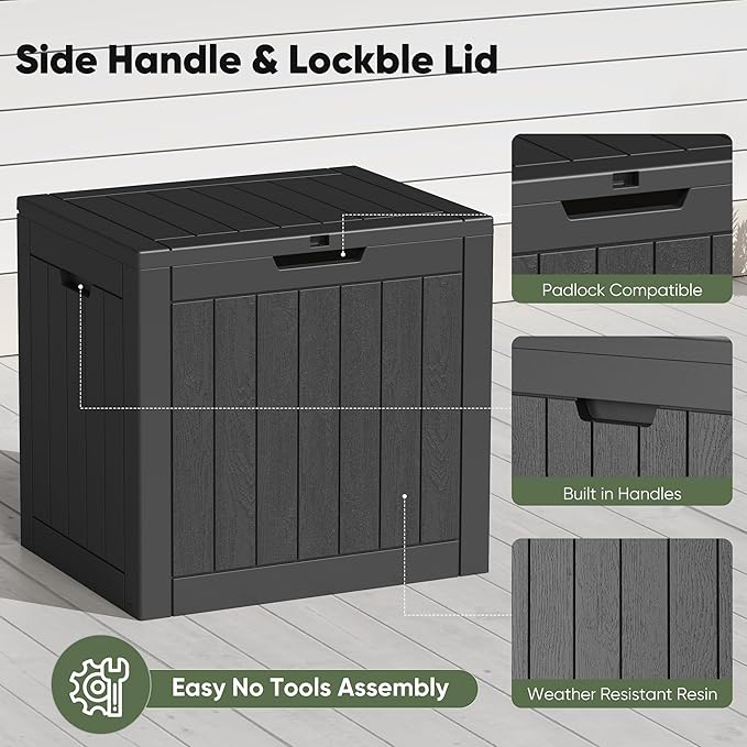 NEWBULIG 31 Gallon Outdoor Storage Box, Waterproof Deck Box with Lockable Lid, Patio Furniture Bench & Side Table, Easy Assembly, for Garden, Pool, Patio & Backyard Organization, Black - Image 5