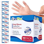 CARE PLUS Vinyl Gloves Clear Large Size 1000 Count | Heavy Duty, Non-Sterile by CarePlus