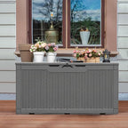 Greesum 100 Gallon Resin Patio Storage Box for Garden Tools, Outdoor Furniture Cushions, Pool Supplies, Gray - Image 3