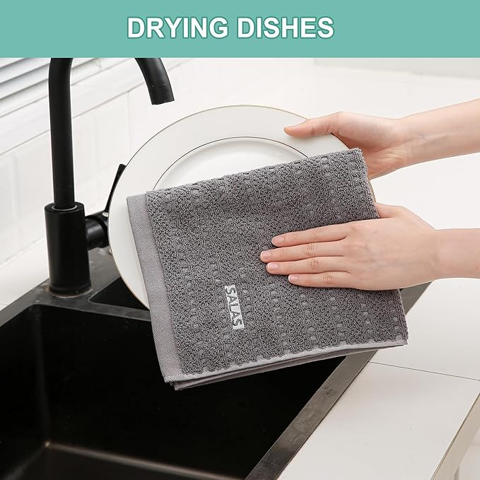 SALAS Kitchen Dish Towels, Bulk Cotton Kitchen Hand Towels, 390 GMS Plaid Dish - Image 4