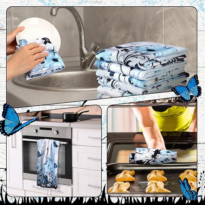 Breling Set of 6 Blue Daisy Kitchen Towel Vintage Themed Dish Towel Bathroom - Image 6