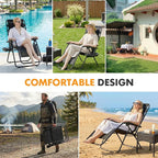 NEWBULIG Zero Gravity Chair Set of 2, Lounge Chair Folding Portable Adjustable Camping Reclining Chairs with Adjustable Pollow, Mesh Back, Cup Holder Trays Lawn Patio Chair for Pool Beach - Black - Image 8