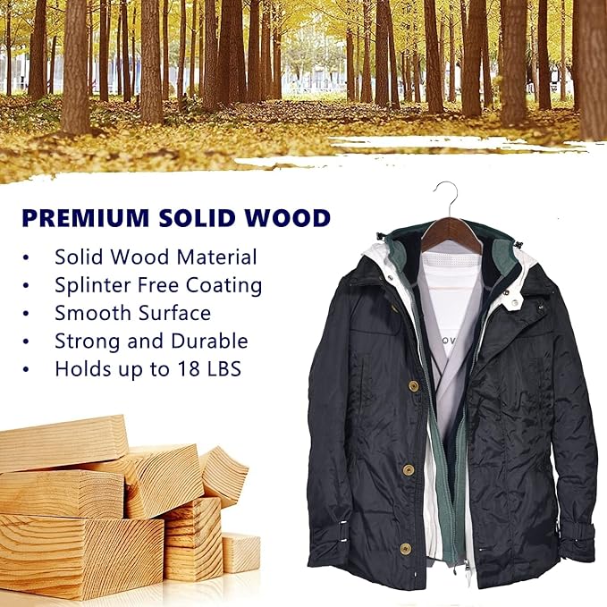 Amber Home 20 Pack Vintage Wooden Coat Hangers, Walunt Wood Suit Hangers - Image 7