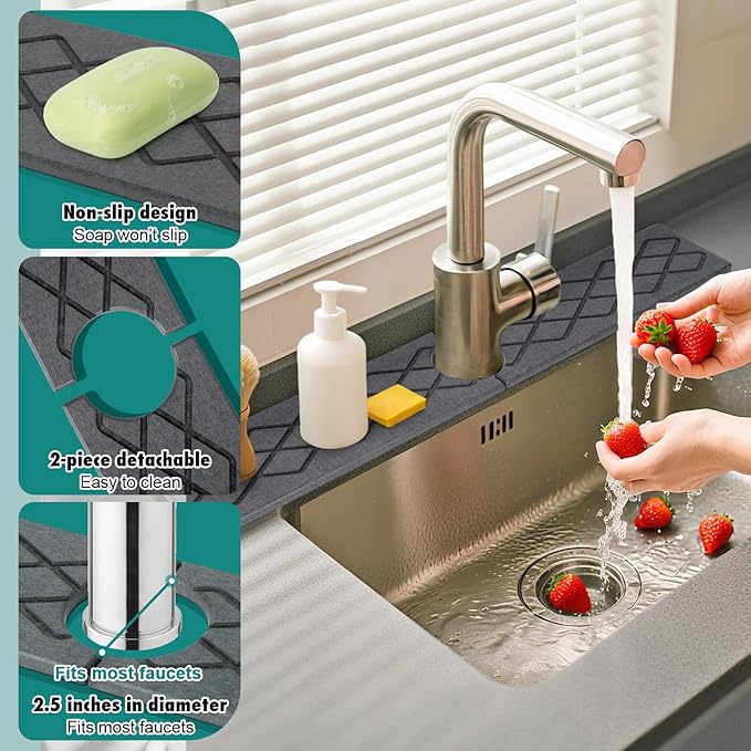 23.6 Inch Stone Faucet Mat for Kitchen Sink, Diatomite Absorbent Fast Drying - Image 4