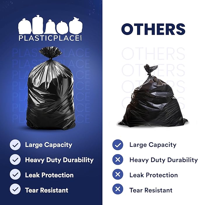 Plasticplace 55-60 Gallon Trash Bags, Heavy Duty, Puncture-Resistant Star Seal - Image 5