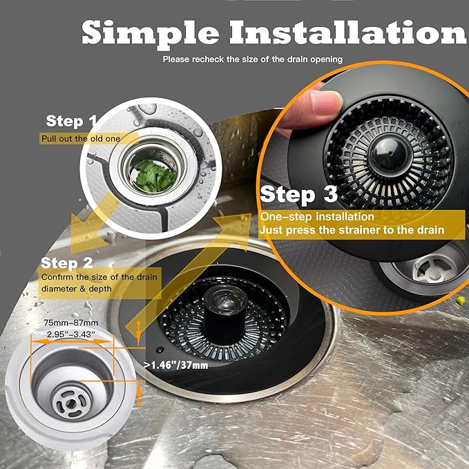 Kitchen Sink Drain Strainer 3 in 1, 304 Stainless Steel Pop Up Sink Stopper - Image 6