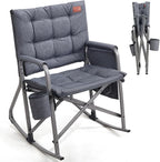 EVER ADVANCED Lightweight Folding Rocking Camping Chair, Padded Portable Rocker Chair for Patio, Lawn and Outdoors, Heavy Duty Hard Armchair for Adults, Grey by EVERADVANCED