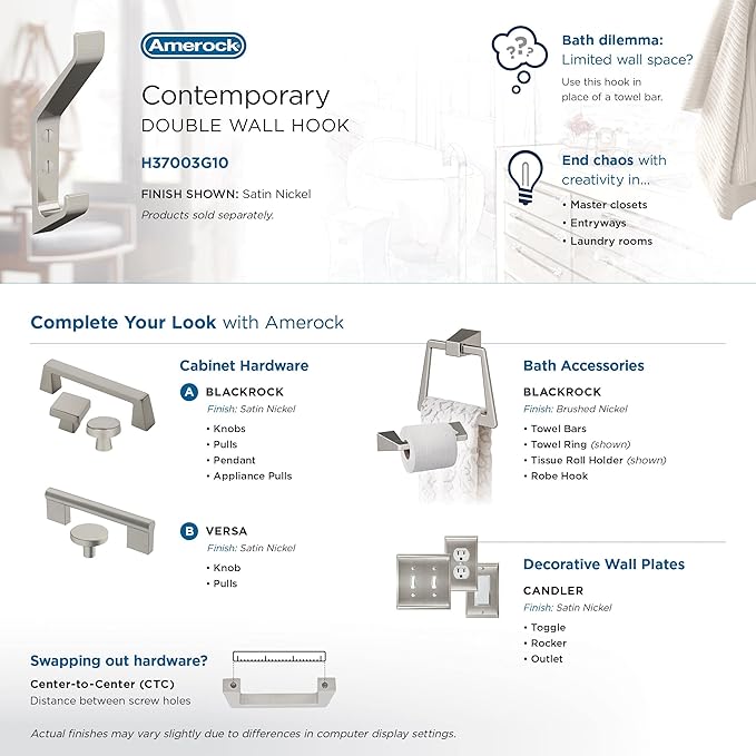 Amerock H37003G10 | Emerge Double Prong Decorative Wall Hook | Satin Nickel Hook - Image 6