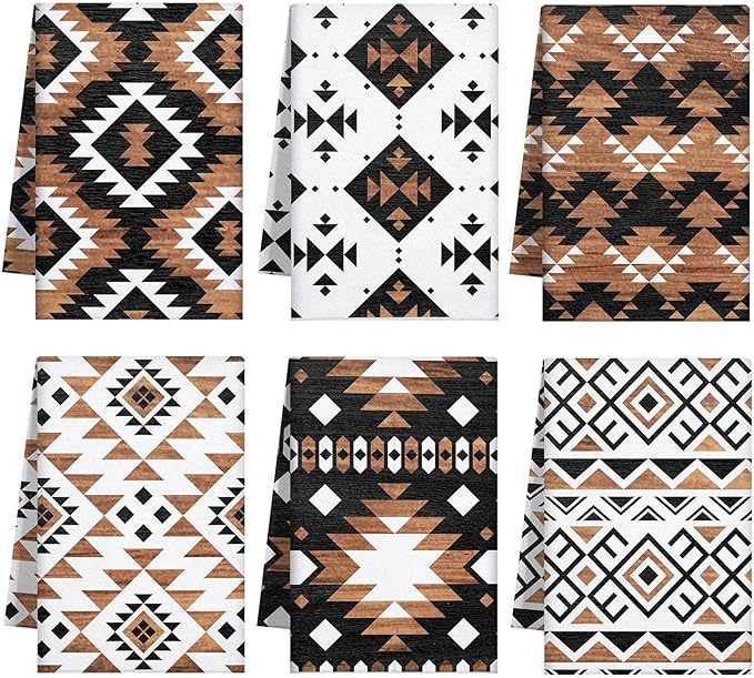 Breling Set of 6 Western Aztec Kitchen Towels Vintage Themed Dish Towel by Breling