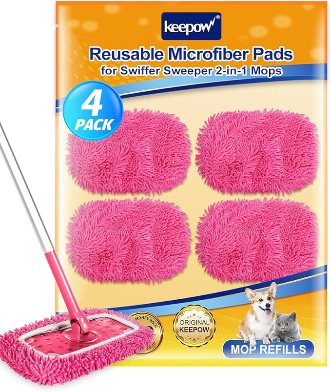 KEEPOW Pink Reusable Dry Sweeping Cloths Microfiber Wet Mop Pads Compatible by KEEPOW