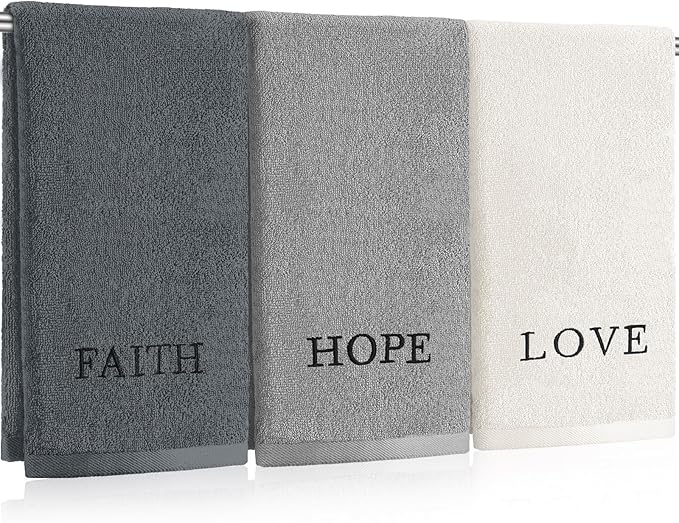 3 Pcs Faith Hope Love Farmhouse Decorative Hand Towels by FuWeave