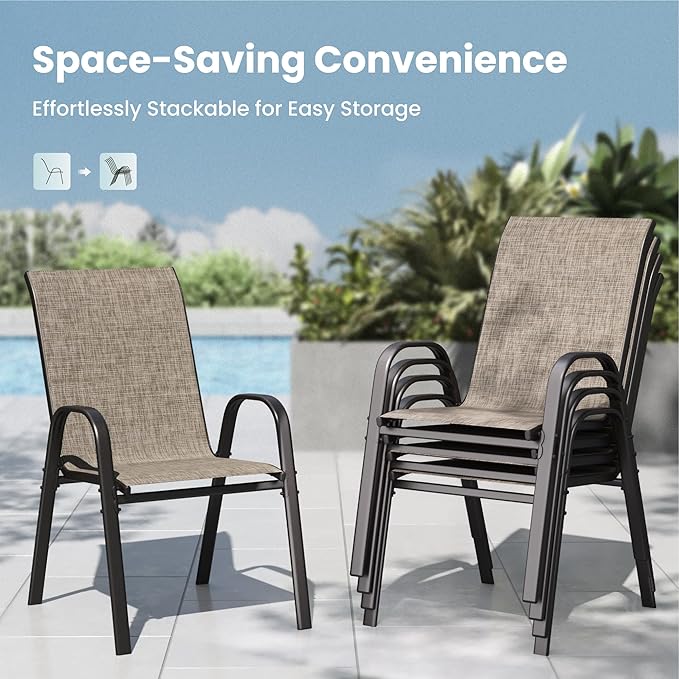 PHI VILLA Patio Chairs Set of 2, Outdoor Stackable Dining Chairs with E-Coating Metal Frame and Upgraded Textilene Fabric, All Weather Deck Chair 350 LBS Capacity for Porch Poolside Garden - Image 3