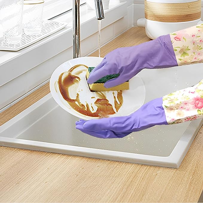 KINGFINGER Dishwashing Cleaning Gloves, 2 Pairs Reusable Rubber Gloves PVC - Image 5