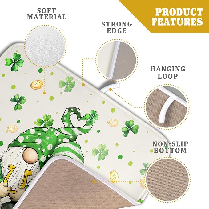 St Patrick's Day Gnome Dish Drying Mat 16x18 inch Lucky Shamrock Absorbent - Image 4
