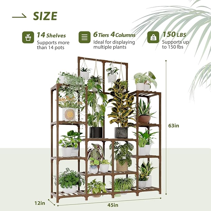 Plant Stand Indoor Outdoor 63" Tall Plant Shelf for Plants 12-Tier Large Plant Sheves for Living Room Heavy Duty Plant Rack Garden Balcony Patio Hanging Planter - Image 4