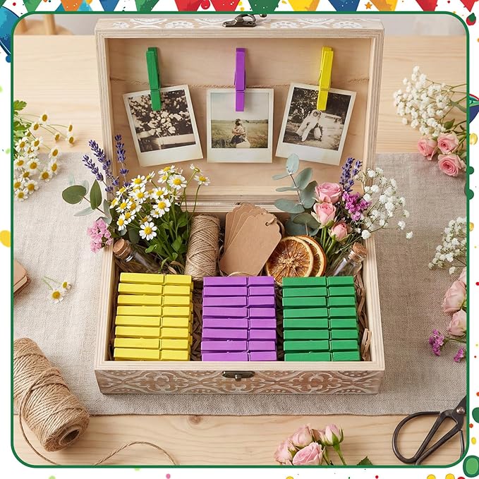 Weysat 120 Pcs Mardi Gras Colored Clothes Pins 2.9" Wooden Carnival Mardi Gras - Image 6