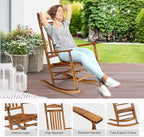 VINGLI Wooden Rocking Chair, Outdoor Chair with 450 lbs Support, Relaxing Rocker with Solid Wood High Back Seat Reclining Seat for Deck, Garden, Backyard, Porch, Indoor or Outdoor Use (Teak, 1PC) - Image 5