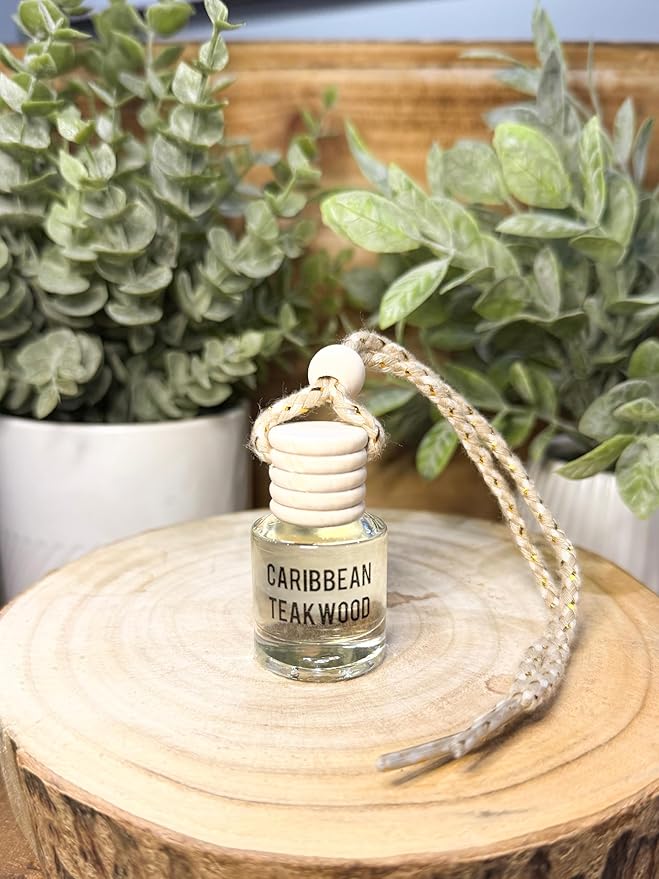 Caribbean Teakwood Hanging Car Air Freshener – Long Lasting Essential Oil - Image 2