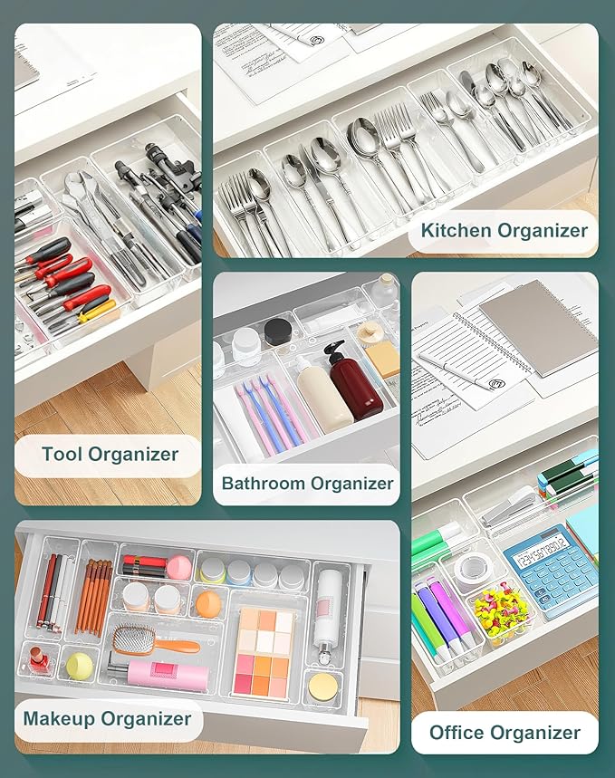 55Pcs Clear Plastic Drawer Organizers Set, 4size makeup drawer organizer trays - Image 3