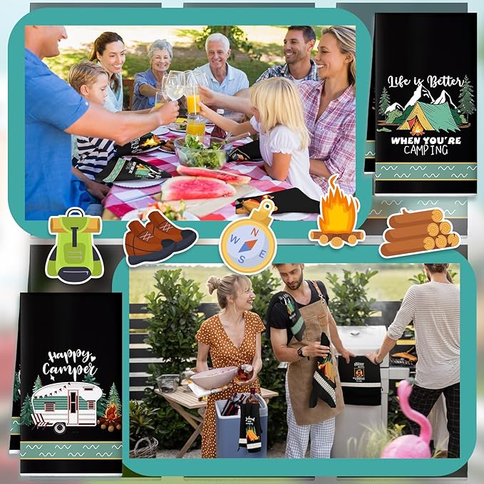 Boyiee 6 Pcs Camping Kitchen Towels Black Absorbent Dish Towels Bonfire Tent - Image 2