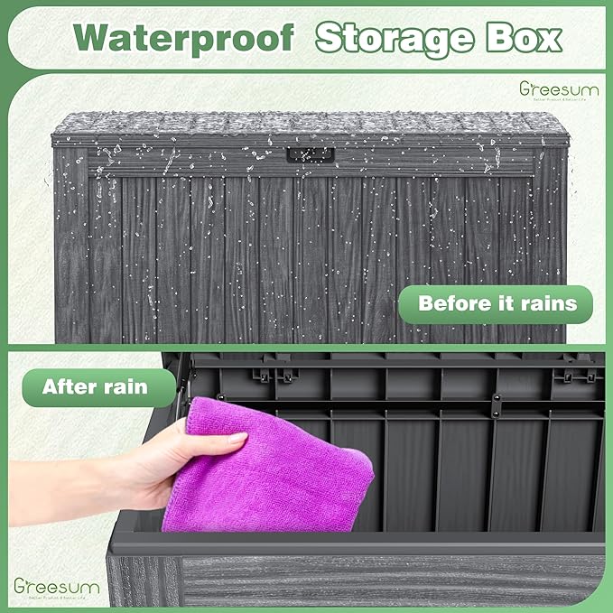 Greesum Outdoor Storage Box 120 Gallon Storage Bin with Lid for Patio Furniture, Garden Tools, Pool Supplies, Lockable, Waterproof and UV Resistant, Gray - Image 7