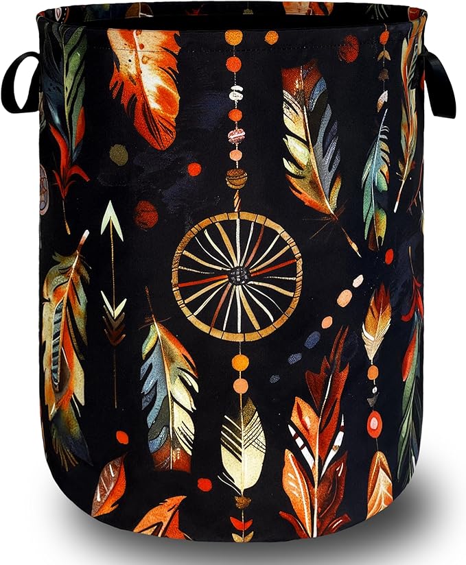 Boho Feather Printed Laundry Basket Foldable Oxford Cloth Colorful Laundry by Unknown