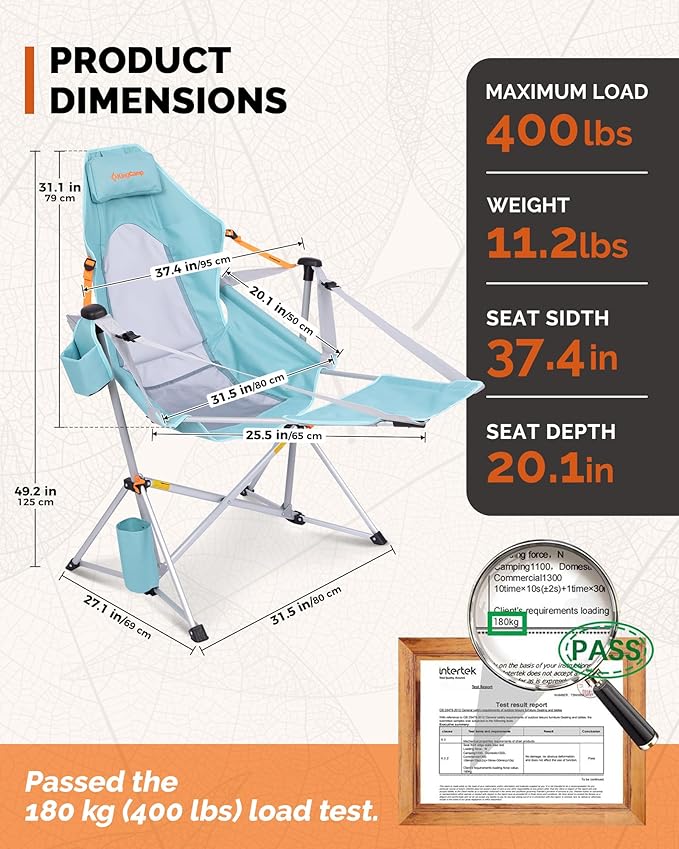 KingCamp Hammock Chair with Footrest – Heavy Duty Swinging Rocking Camping Chairs for Adults up to 400lbs, Folding Portable Oversized Rocker with Cup Holder & Pillow for Outdoor Beach Lawn RV Sports - Image 2