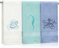 3 Pack Coastal Hand Towels for Bathroom 100% Cotton Embroidered Bathroom Towels by Hahafelt
