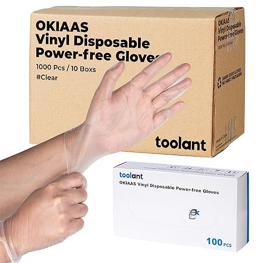 OKIAAS Disposable Gloves S, Bulk of 1000 Pcs|Latex and Powder-Free Clear Vinyl by OKIAAS