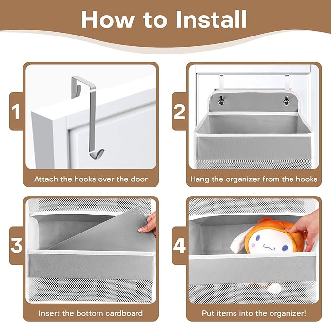 SpaceWhisper Over the Door Organizer, 4 Large Pocket Hanging Storage Organizer - Image 5