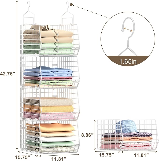 4" Extra Deeper Foldable Hanging Closet Organizer, Small Wire Cabinet Shelves - Image 3