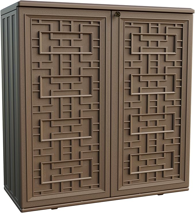 Indoor Outdoor Storage Cabinet Waterproof with 1 Shelf, Plastic Outdoor Storage Cabinets for Patio/Garden/Backyard, Size 34.3''L*15''W*36.2''H(Brown) by Mrosaa