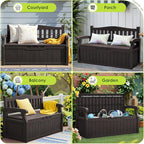 Greesum 80 Gallon Outdoor Storage Bench, Resin Patio Furniture with Armrest,Waterproof and UV-Resistant, Perfect to Garden, Poolside and Lawn, Dark Brown - Image 7