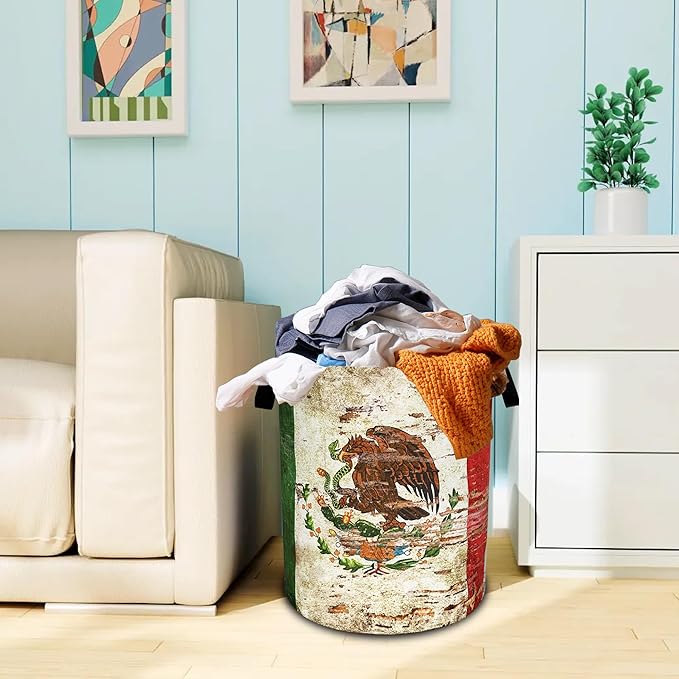 Vintage Mexican Flag Laundry Basket Funny Oxford Cloth Laundry Hamper - Image 6