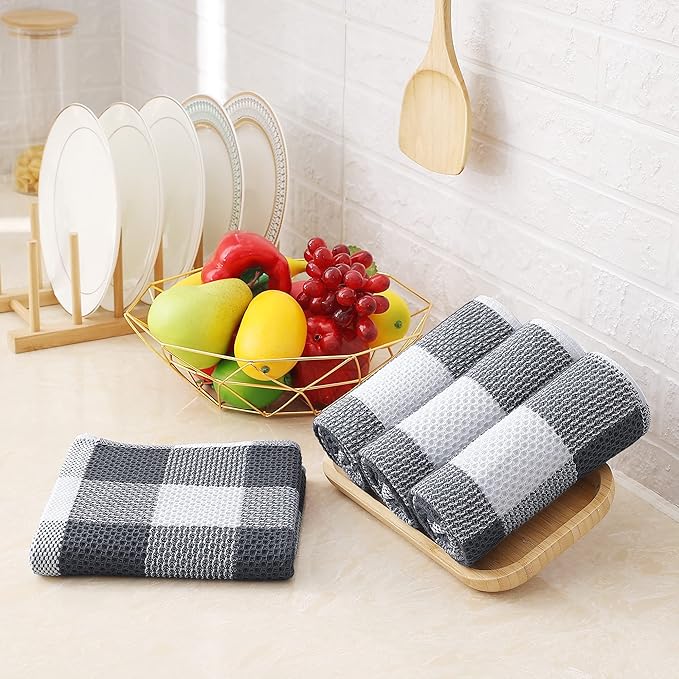 Homaxy 100% Cotton Waffle Weave Check Plaid Kitchen Towels, 13 x 28 Inches - Image 5